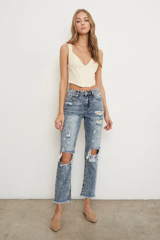 Vika Mid Rise Ankle Straight Jeans