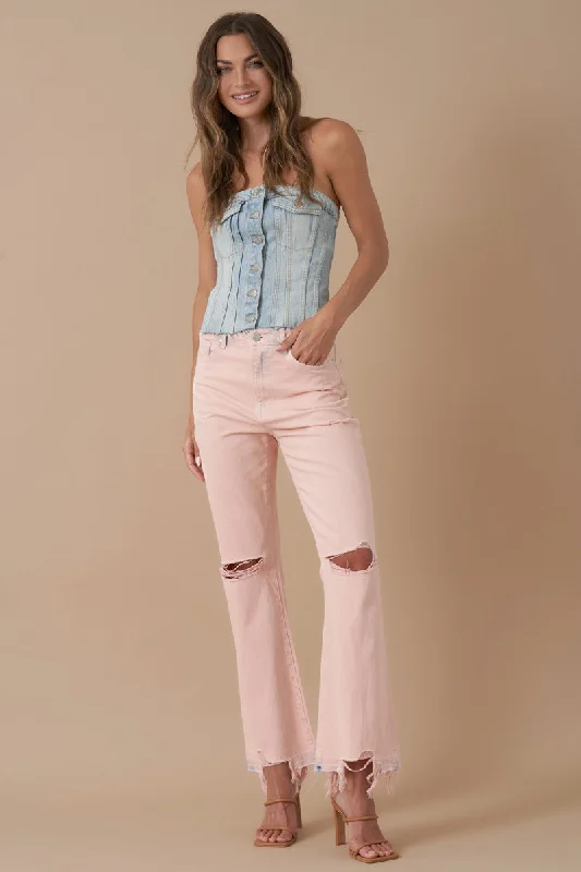 High Rise Crop Flare Distressed Jeans