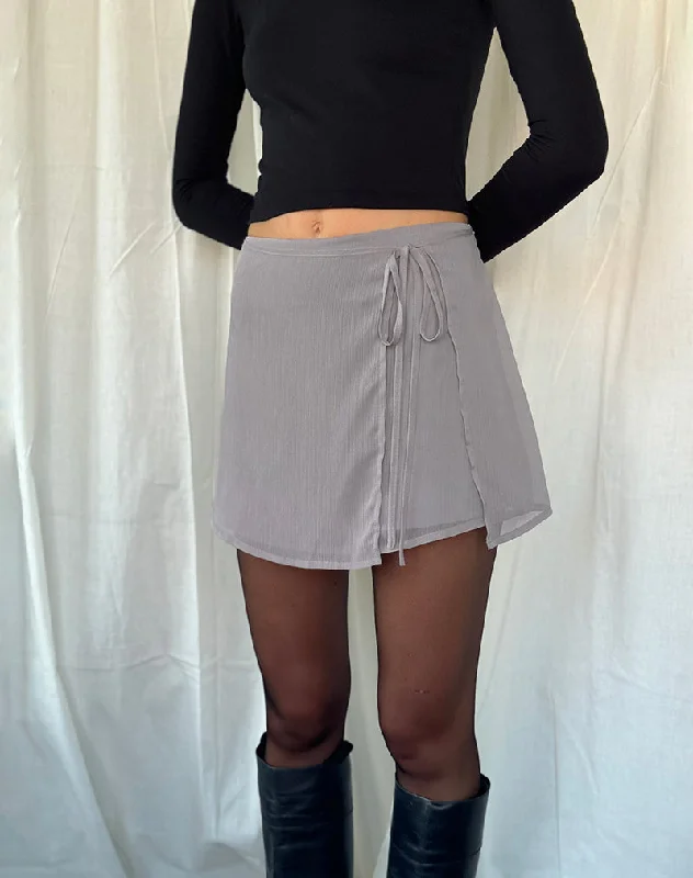 Keira Mini Wrap Skirt in Chiffon Lilac Grey