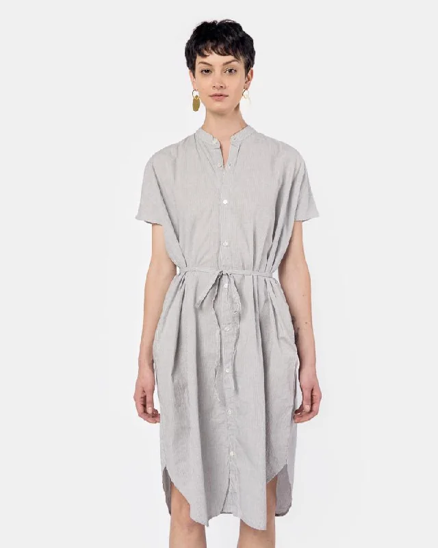 Stripe Long Shirt Dress in Grey Stripe