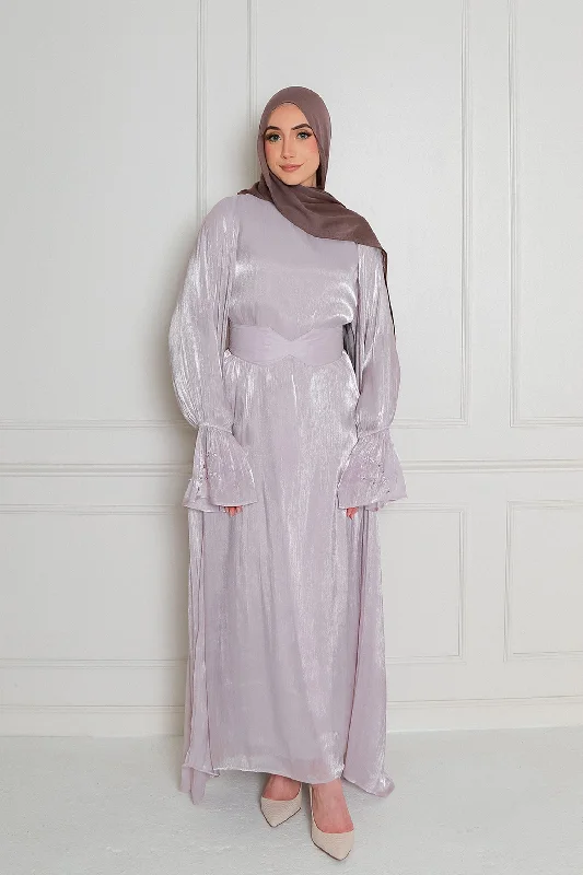 Safiya Organza Embroidery Set- Dark Lavender