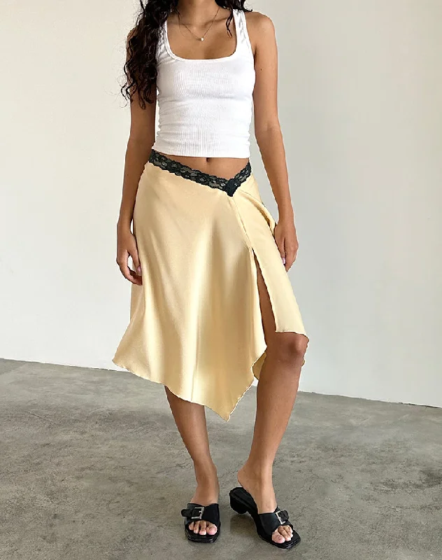 Houda Midi Skirt in Buttermilk with Grey Lace