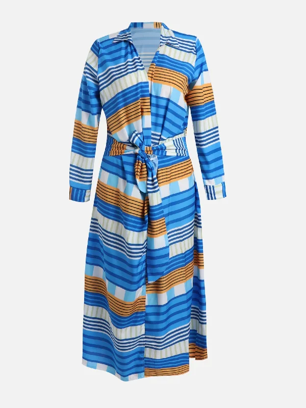 Blue with Yellow Striped Wrap Dress