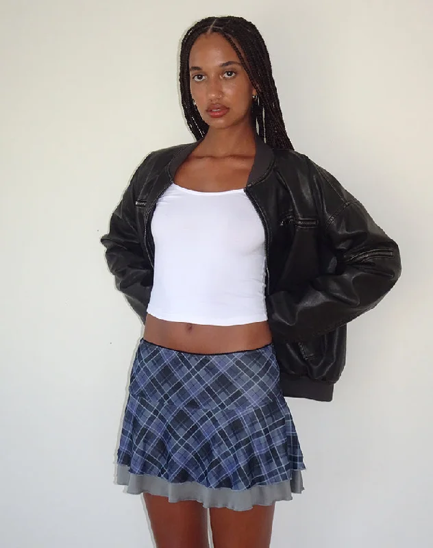 Friska Mini Skirt in Blue Grey Check Mesh