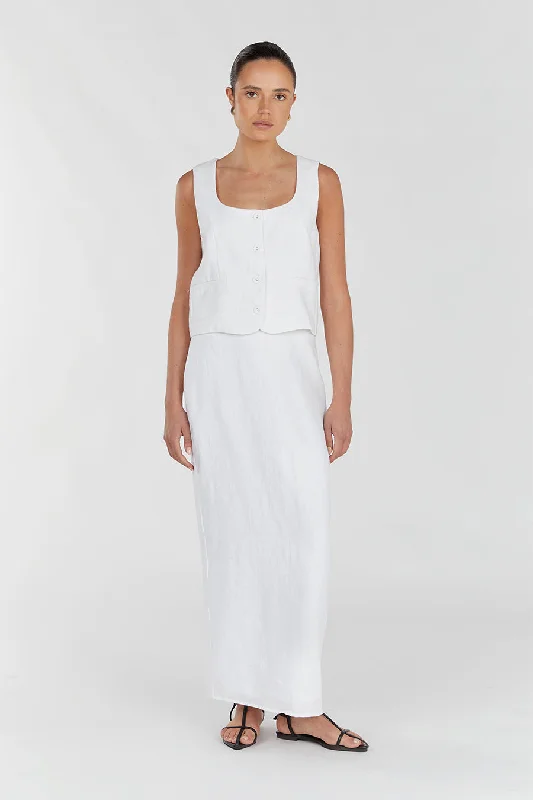 ROBERTS WHITE LINEN MIDI SKIRT