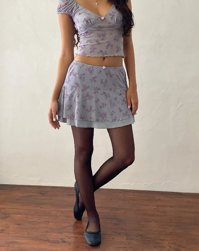 Friska Mini Skirt in Purple Botanist Flock