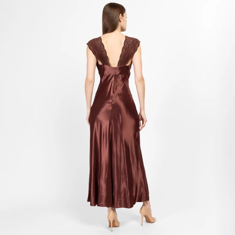 XS-Sm 90s Hugo Buscati Chocolate Brown Satin Bias Cut Slip Dress