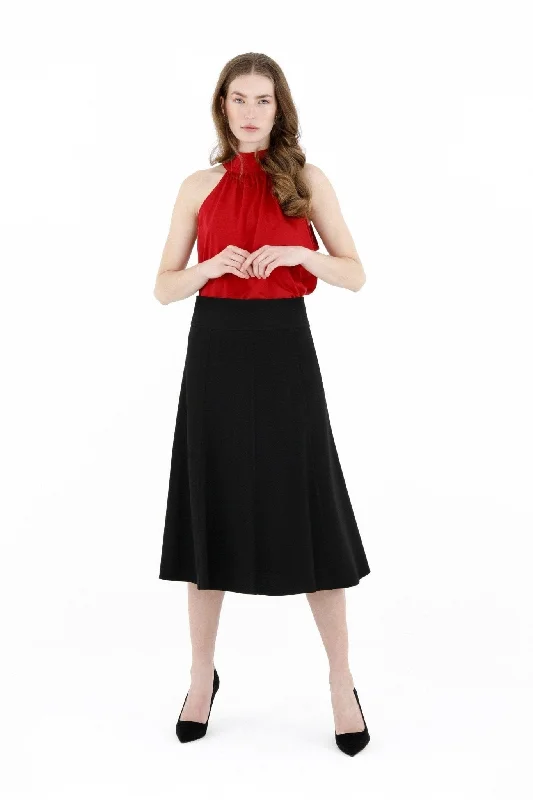 Black Eight Gore Calf Length Midi Skirt for Every Occasion - G-Line