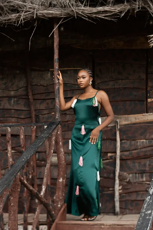 Ivory Afrikaan Iyun slip dress with cascading string beads