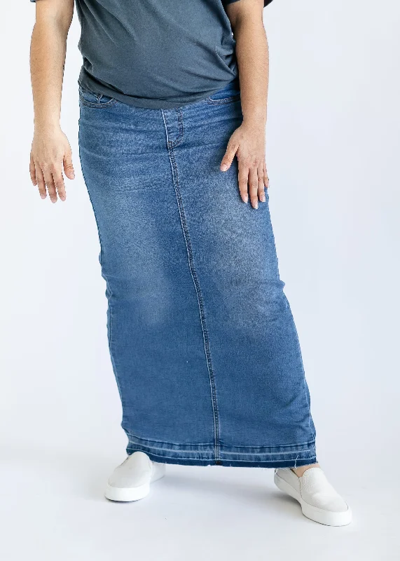 Morgan Maternity Distressed Raw Hem Long Denim Skirt - FINAL SALE