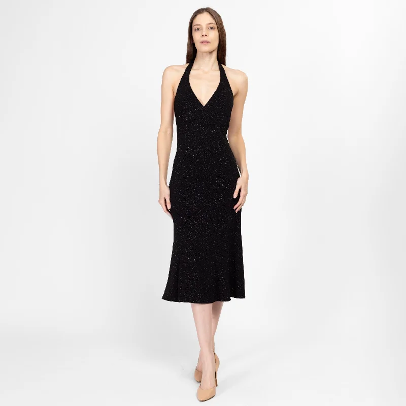 Sm-Med 90s Black Sparkle Halter Party Dress