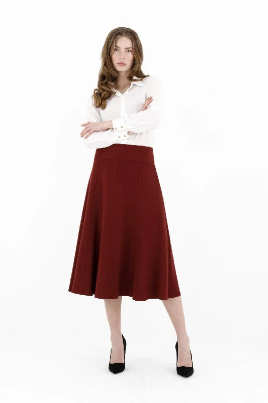 Burgundy Eight Gore Calf Length Midi Skirt for Every Occasion