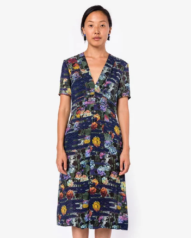 Trapunto Deep V Dress in Rainbow Forest