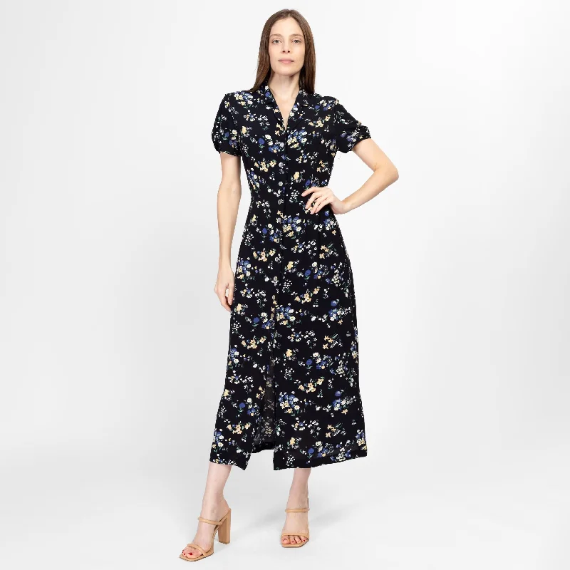 Medium 90s Black Floral Maxi Grunge Dress