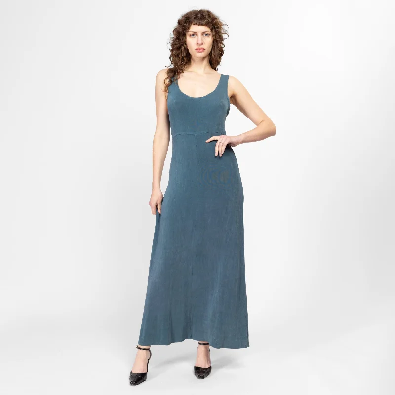 Medium 90s Slinky Slate Blue Maxi Tank Dress