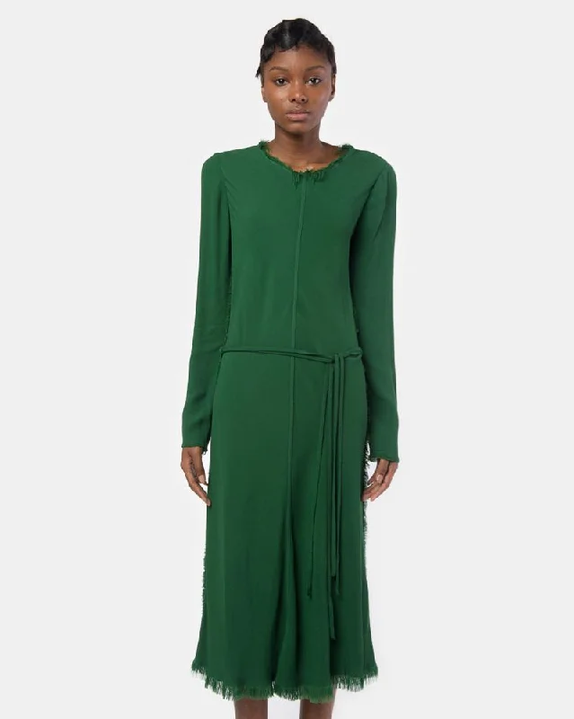 Bias Long Sleeve Dress in Emerald