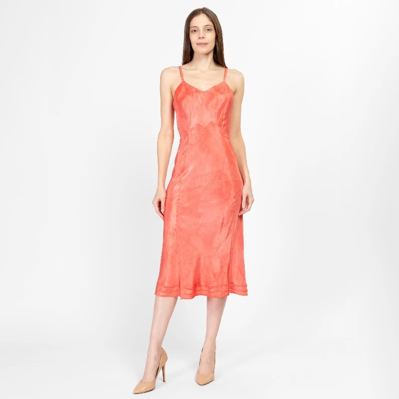 Small 40s 50s Salmon Pink Bias Cut Slip Dress, As Is